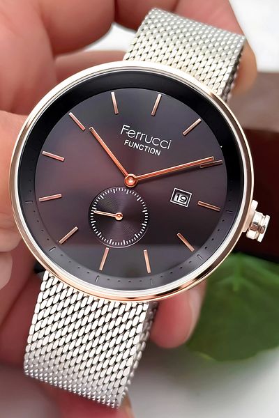Ferrucci 3Atm Water Resistant Men's Wrist Watch, Steel Band & Special Design, Silver-Black Sdfer161