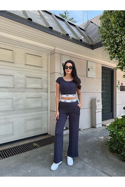 LE CARAMBOLE Women's Anthracite Elastic Crop Trousers Set