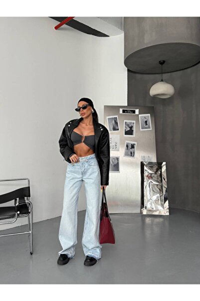 DENİKK TREND ÖZEL TASARİM RAHAT KALIP WİDE LEG PALAZZO JEAN DENİM DETAY PANTOLON