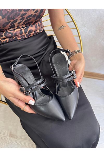 DERİ KABUSU Women's Heeled Shoes with Open Back Belt 487