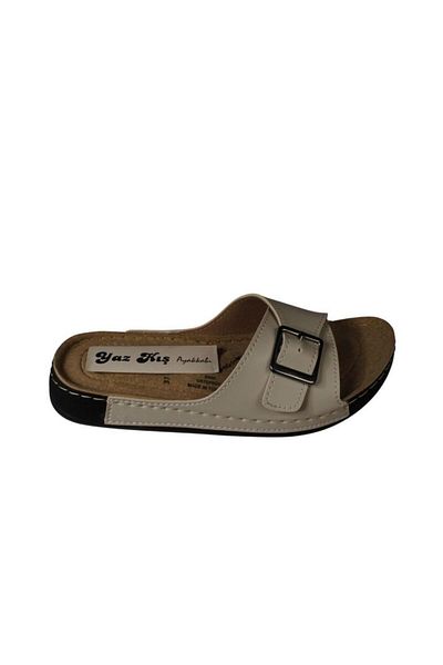 Yaz Kış Ayakkabı Yazkiş Women's Black Cream Red Single Strap Buckle Soft Comfort Sole Slippers