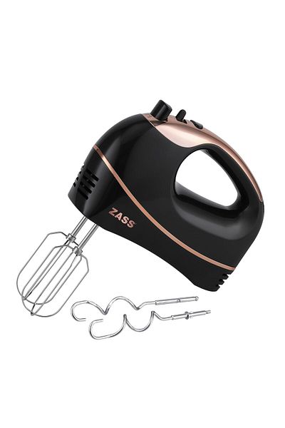 Zass ZHM 20 Rose Gold hand mixer, 300W power, 5 speeds, 2 whisks and 2 chrome hooks, Black