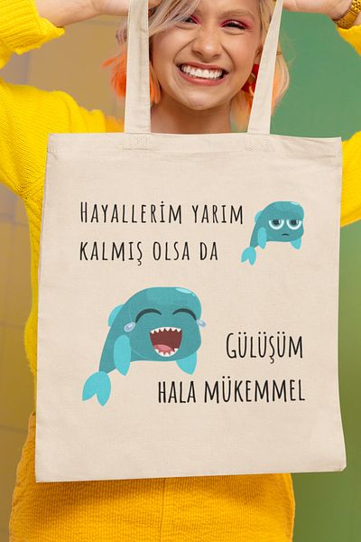 qoeuyl boutique My Smile Is Still Perfect Printed Fun Gift Beige 100% Cotton Raw Cloth Beige Bag