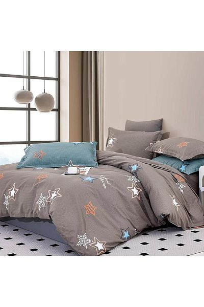 Five Store Double bed linen with elastic cover, Namur, ranforce cotton, multicolor, 4 pieces