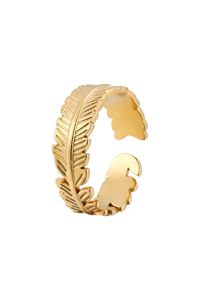 Siya Silver Kararmaz Çelik Keskin Yaprak Model Gold Renk Ayarlanabilir Kadın Yüzük