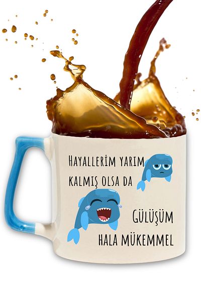 qoeuyl boutique My Smile Is Still Perfect Printed Fun Gift Blue Mug with Handle