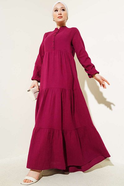 TrendParis Half Buttoned Judge Collar Muslin Dress