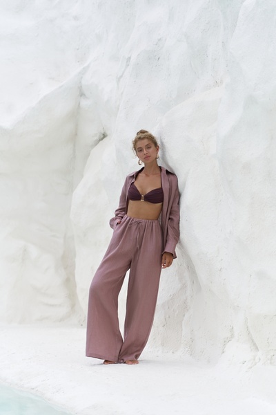 BOHEMAİ Jelsomina Oversize Light Burgundy Linen Shirt Trousers Set