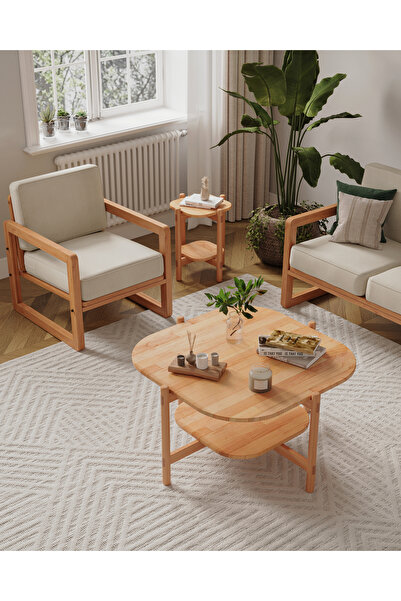 Quppa Home dan İskandinav Tarzı Masif Ahşap Orta Sehpa 80x80 Kare