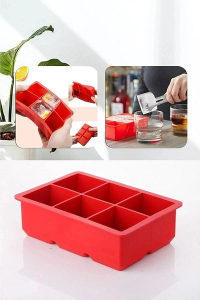 FBZhome Large Size Silicone Ice Mold with 6 Compartments - Set of 6 Red Silicone Square Ice Box Cocktail Presentation Ice Mold