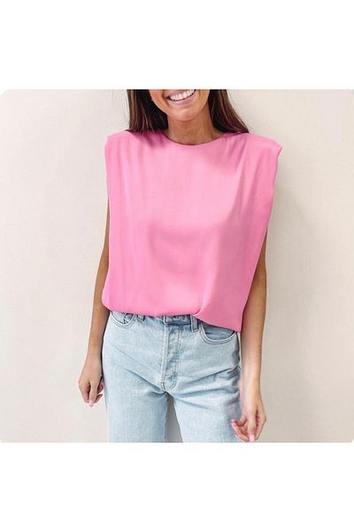 BE CHİC Women's Circle Necklace Shoulder Padded Sleeveless Sleeveless Basic Tshirt Ayd2009