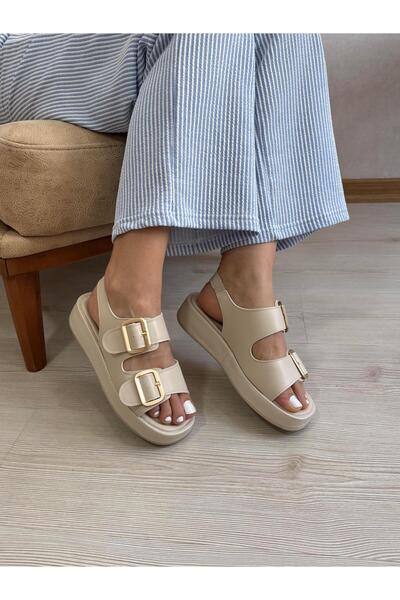 DERİ KABUSU Women's Sandals with Double Belt Buckle 252