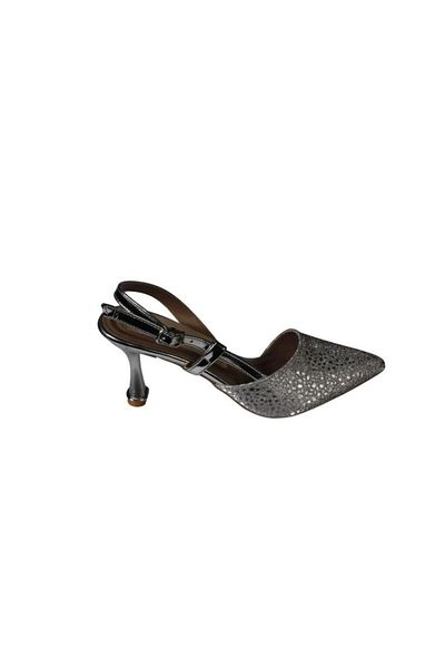Yaz Kış Ayakkabı Women's Silver Gold Shiny Honeycomb Material 8cm Goblet Heel Front Pointed Open Back Fancy Moon
