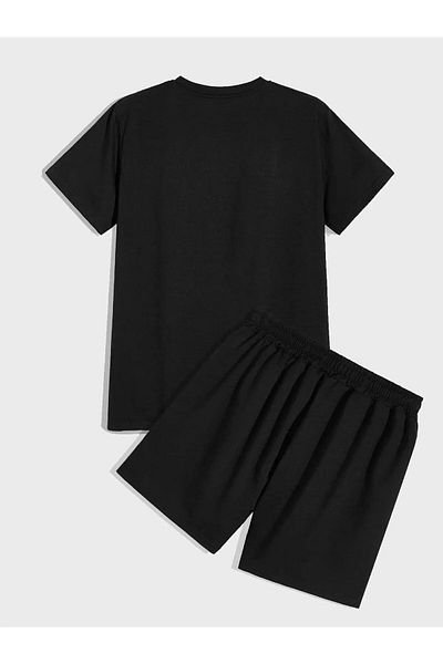 DEEPSENSE Men's Black T-Shirt Black Combed Cotton Relax Teddy Bear Printed Short Set