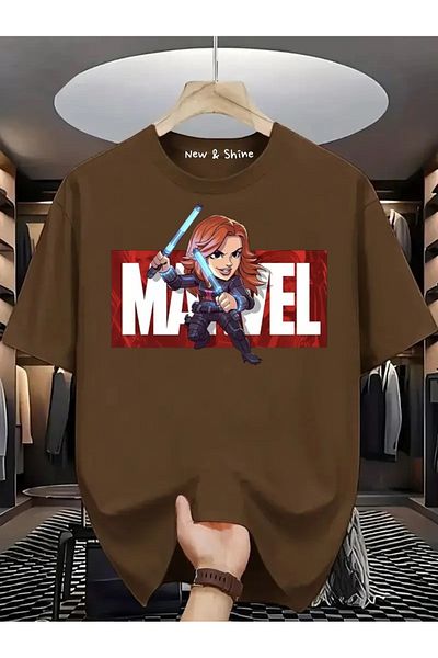 New Shine Μπλουζάκι Superhero Black Widow με στάμπα Oversize