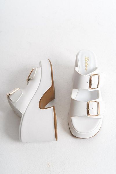 LDR Women's Double Buckle Thick Heeled Slippers