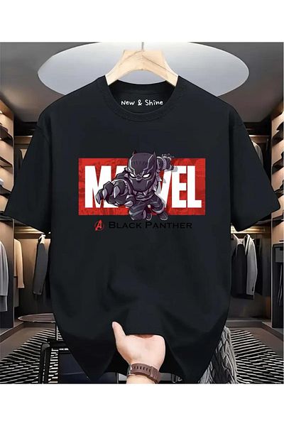 New Shine Μπλουζάκι Super Hero Black Panther με στάμπα Oversize