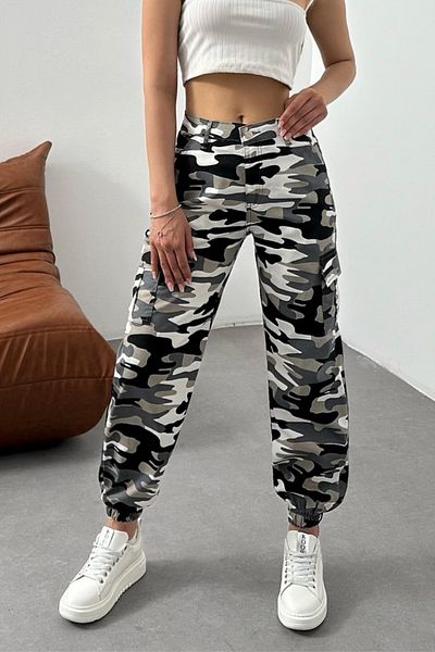 BİKELİFE White Camouflage Cargo Pocket Gabardine Fabric Trousers