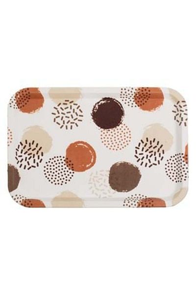 OEM Serving Tray Ecru with Brown Patterns & Synthetic Leather Surface 31 x 21 cm