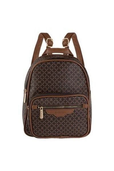 Jumbo Mini Backpack for Women - Brown with Small Patterns