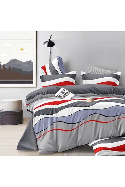 Five Store Single bed linen with elastic cover, Randers, mercerized cotton, multicolor, 3 pieces
