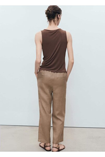 MANGO Woman Büzgülü keten pantolon