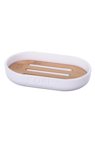 Excellent Houseware Excellent White soap dish, plastic, bamboo, 12x9x2.5 cm