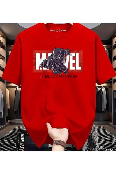 New Shine Superhero Black Panther Printed Oversize T-Shirt