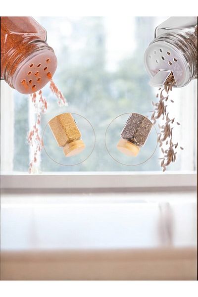 LUMİNA Set of 6 Spice Rack Glass Jar with Acacia Lid - Gift with Tag