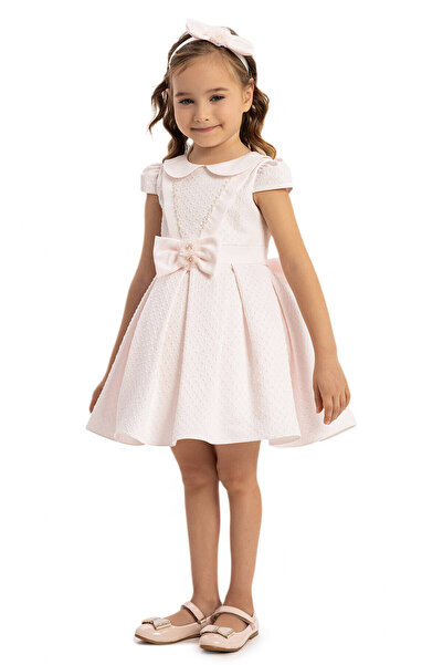 Pamina Elegant Two-Piece Set - Jacquard Dress for Little Girl with Matching Hair Accessory