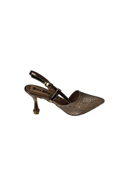 Yaz Kış Ayakkabı Yazkiş Women's Black Silver Gold Shiny Honeycomb Material 8cm Goblet Heel Front Pointed Open Back Fancy Moon