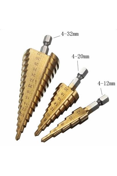 BOEM Set of 3 spiral drill bits (stepped) for metal 4-10mm | 4-20mm | 4-32mm