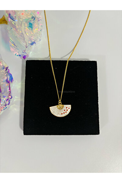 acc swen Pembe mineli yelpaze kolye ss damgalı çelik