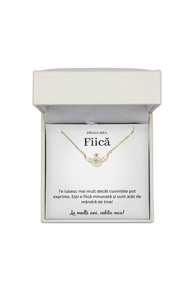 The Jewel Heart Colier sentimental pentru fiică, cadou din argint placat cu aur 925, mesaj de dragoste, cutie cu LED-uri