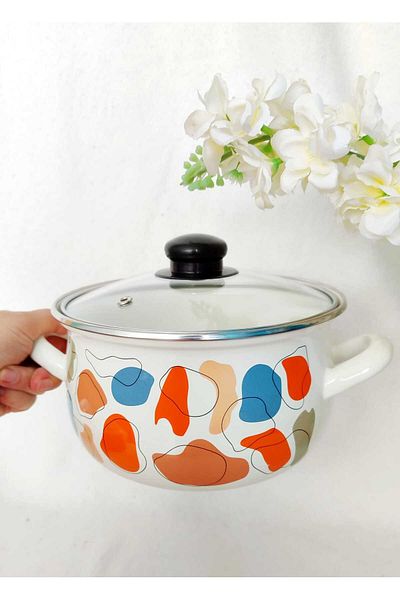 EBRULİEMAYE Dalmatian Enamel Pot 4 Liter 22 cm Milk Yogurt Soup Stove Pot