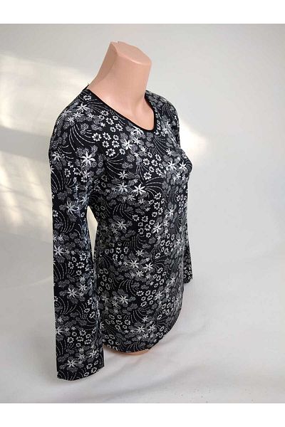 YAŞAR TRİKO Tricou pentru femei, negru, alb, cu decolteu în U, cu mânecă lungă, cu model, cu fantă, din viscoză, din bumbac pieptănat