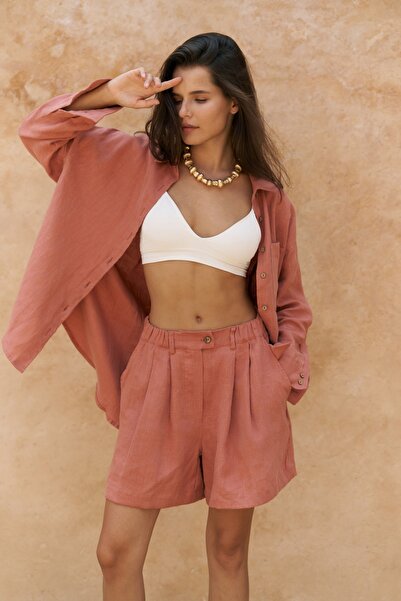 BOHEMAİ Gaelil Oversize Cinnamon Linen Shirt Shorts Set