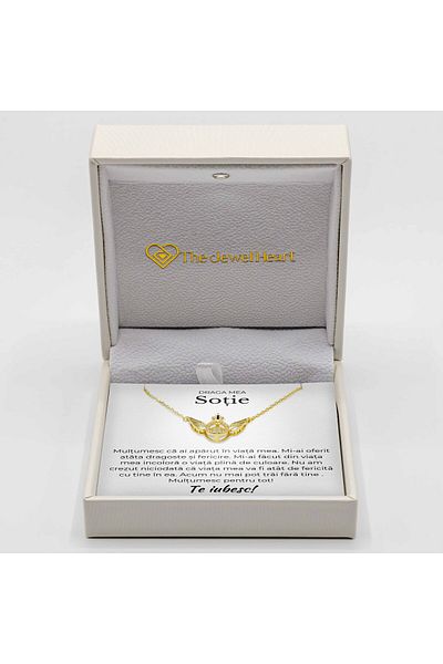 The Jewel Heart Colier Cadou Argint 925 Cu Mesaj De Dragoste Pentru Soție, Cutie LED Premium, Placat cu Aur 14K