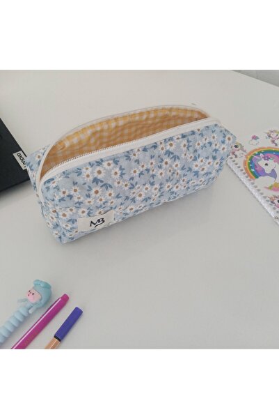 MB Mavi papatya desenli kalemlik-tek bölmeli