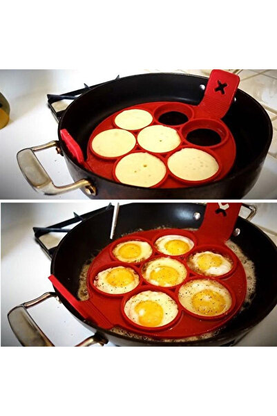 BOEM Formă de silicon premium alimentară pentru clătite sau ouă, roșie cu 7 compartimente