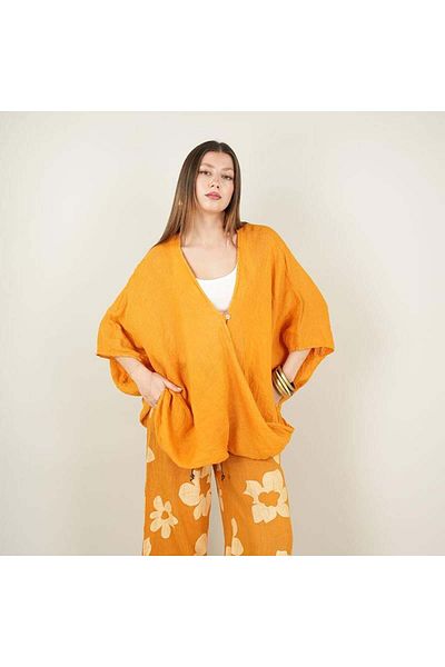 Ranasubaşı Lemon Flower Linen Tunic Orange