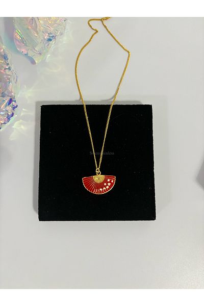 AccSWEN Pink Enamel Fan Pendant Ss Stamped Steel