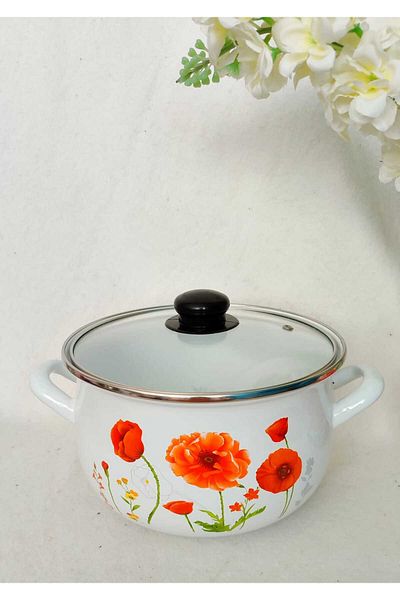EBRULİEMAYE Butterfly Wheaten Enamel Pot 4 Liter 22 cm Milk Yogurt Soup Stove Pot