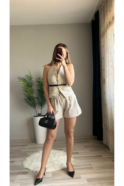 ensbutik Premium Quality Belted Vest Shorts Set