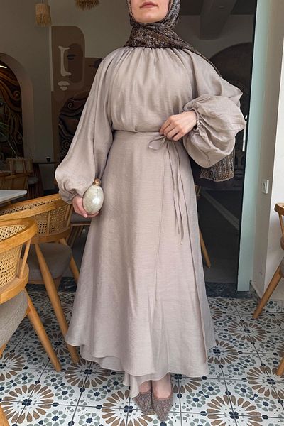 MELEK ARAZ Vuala Tie Blouse Skirt Suit-Beige