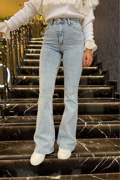 TugsatTasarTekstil Anna Light Snow Blue High Waist Flare Jeans Denim Pants Women Lycra