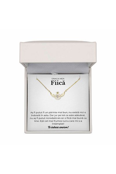 The Jewel Heart Colier Aurit 14K Din Argint 925 Pentru Fiică – Mesaj De Iubire, Ambalat În Cutie LED Premium