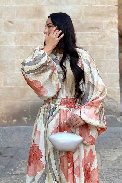 MELEK ARAZ Floral Patterned Skirt Suit-Beige