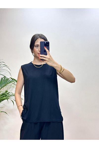 Ranasubaşı Savior Zero Sleeve Combed Cotton Tunic Black