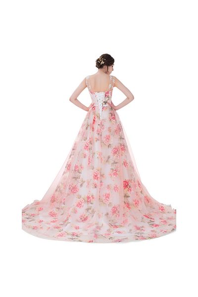OEM Rochie Arabela roz cu imprimeu floral si trena